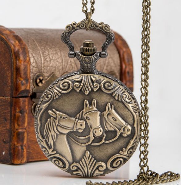 

new bronze horse quartz pocket watch necklace pendant gift watch, Slivery;golden