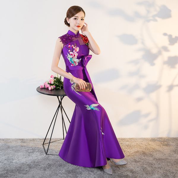 

purple modern cheongsam qipao women long traditional chinese dresses oriental wedding gowns evening dress robe orientale, Red
