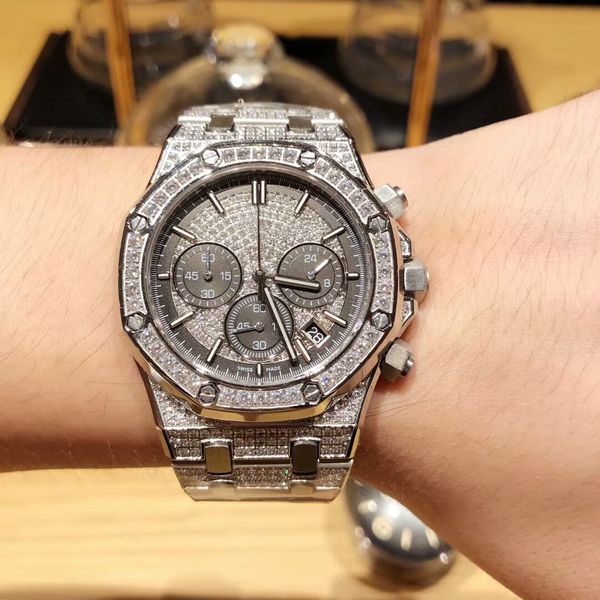 

Швейцарский бренд Royal Oak мужские часы Diamond Watch 26322OR.ZZ.1222OR.02 водонепроницаемый часы Сапфир зеркало роскошный и полный алмазов