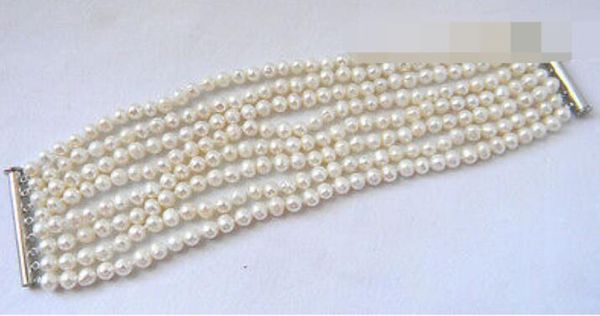 

gt;>>8'' 8strds 6mm white round freshwater pearl bracelet, Golden;silver
