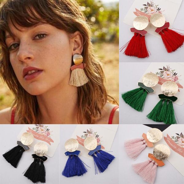 

2018 women's fashion jewelry colorful bohemian earrings hook drop dangle elegant long tassel earring, Golden;silver
