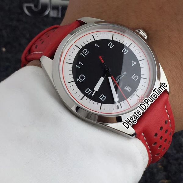 

new 522.32.40.20.01.001 olympic memorial limited edition steel case black/white dial miyota 8215 automatic mens watch red leather om371a1, Slivery;brown