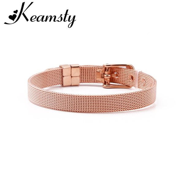 

keamsty 1pcs charms bracelets 8 mm stainless steel mesh keeper for kids women slide charm bracelet silver rose gold plating, Golden;silver