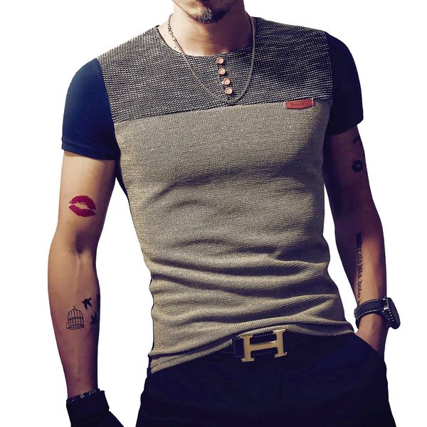 

m-5xl summer fashion men's shirt casual patchwork short sleeve shirt mens clothing trend casual slim fit hip-hop s, White;black