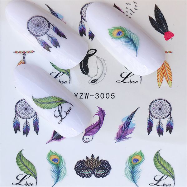 

fwc 1 sheet water decals nail art sticker dream catcher feather watermark adhesive sliders tips wraps, Black
