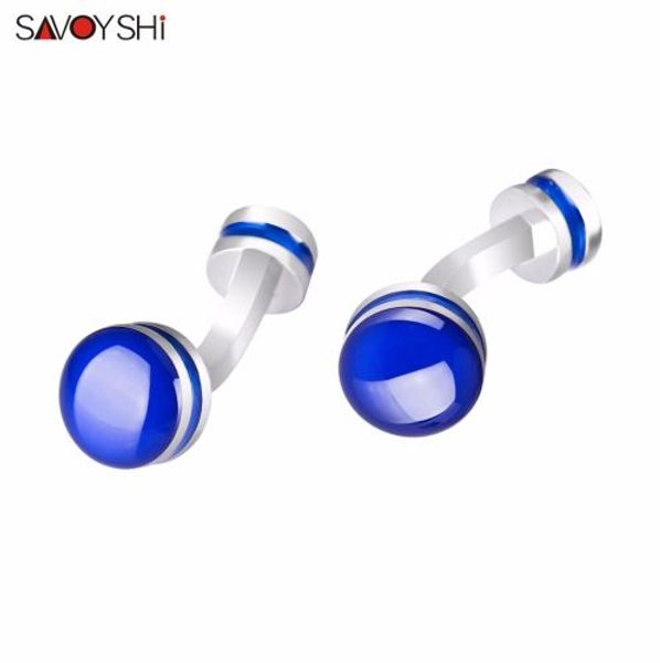 

savoyshi low-key blue enamel cufflinks for mens gift cuff botton round cuff link silver abotoaduras