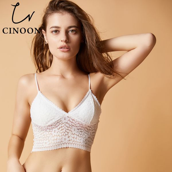 

cinoon brassiere deep-v vest solid color screaming tank women lace cotton crop women fashion, Black;white