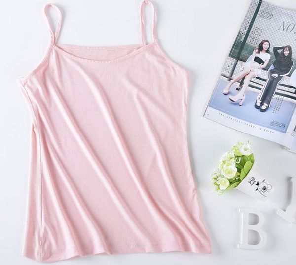 

2019 womens basic casual cotton solid camisole with adjustable spaghetti strap cami tank multi colors for choice, White