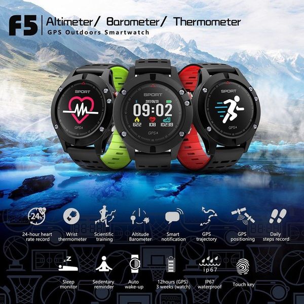

1 F5 Smart Watch GPS Bluetooth 4.2 IP67 на открытом воздухе деятельность фитнес-трекер высотомер т