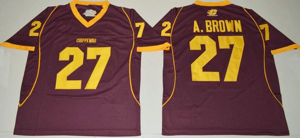 

NCAA Central Michigan Chippewas College #27 Antonio Brown Jersey Home Maroon Cheap A. Brown University Football Jerseys Shirts S-XXXL