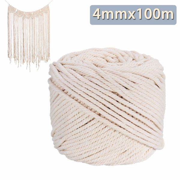 

durable 4mmx100m handmade decorations natural beige white macrame cotton twisted cord rope diy home textile accessories craft, Black;white