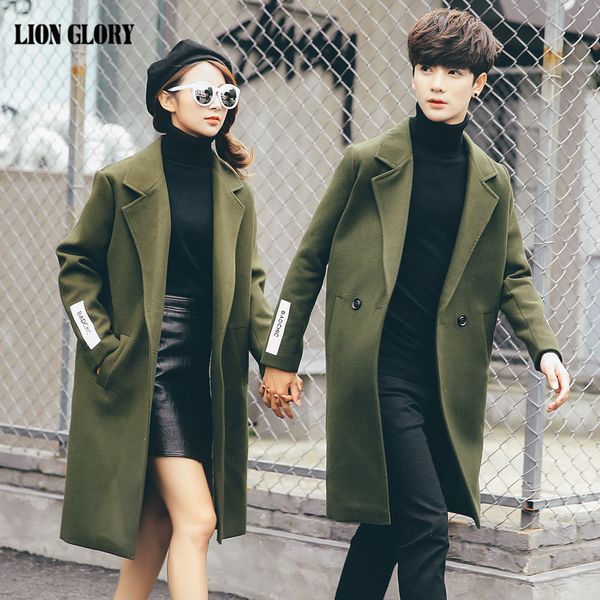 

men winter long coat abrigo lana chaqueta larga hombre fashion casual winter couple coat manteau homme woolen men, Tan;black