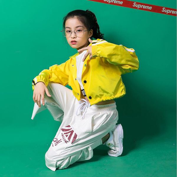 

girls loose jacket jazz dancing costumes clothing suits kids ballroom hip hop dance outfits stage wear performance clothes, Black;red