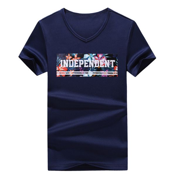 

Mens V Neck T Shirts 3 Colors INDEPENDENT Floral Letter Printed Tee Free Shipping Summer Short Sleeve Cotton Tops M-4XL