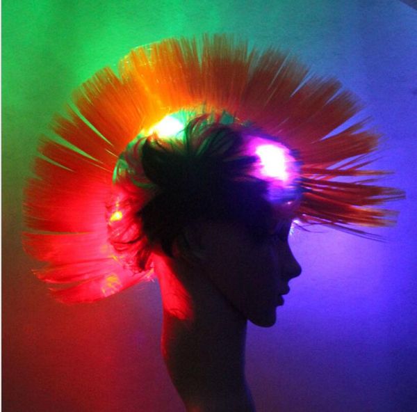 Parrucche Led Mohawk Parrucca punk illuminata Mohican Hairstyle festival Parrucche party clown divertente parrucca brasile tifosi lampeggianti parrucche