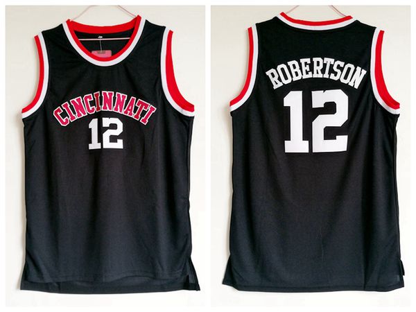 Mens Cincinnati Bearcats Oscar Robertson College Basketball Jerseys Рубашки Урожай Черный 12 Сшитый университет Джерси S-XXL