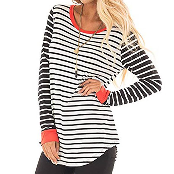 

chamsgend women casual o-neck long sleeve stripe blouses tunic sweatshirt pullover shirt 2018 simple fashion women blouses au1, White