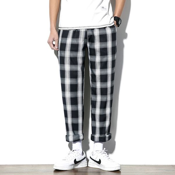 

men plaid casual pant male women streetwear fashion hip hop harem trousers elastic waist jogger sweatpants size m-5xl, Black