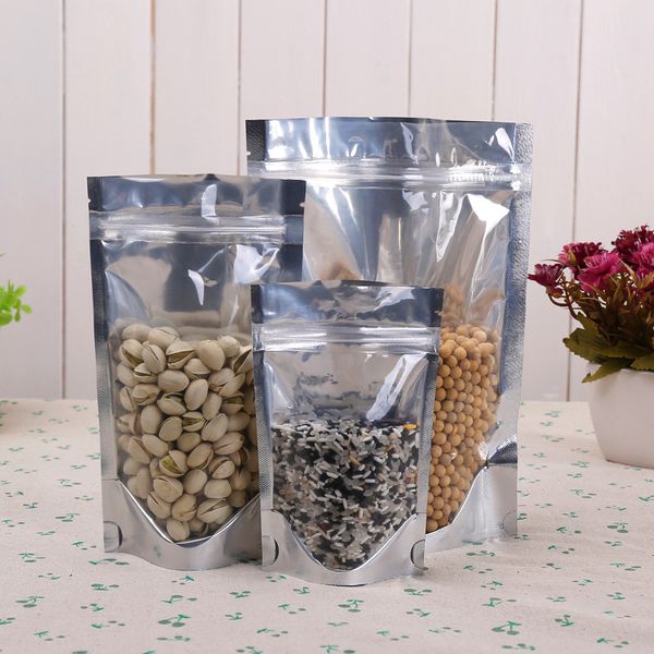 

9*14cm,100pcs Stand up translucent aluminium ziplock bag - Front clear reclosable metallic aluminum mylar plastic pouch zipper seal 1700pcs