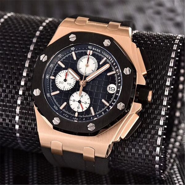 

New Men's Chronograph Watch Japanese Quartz Rubber Strap Sports Men Mens Watch Watches Free Shipping