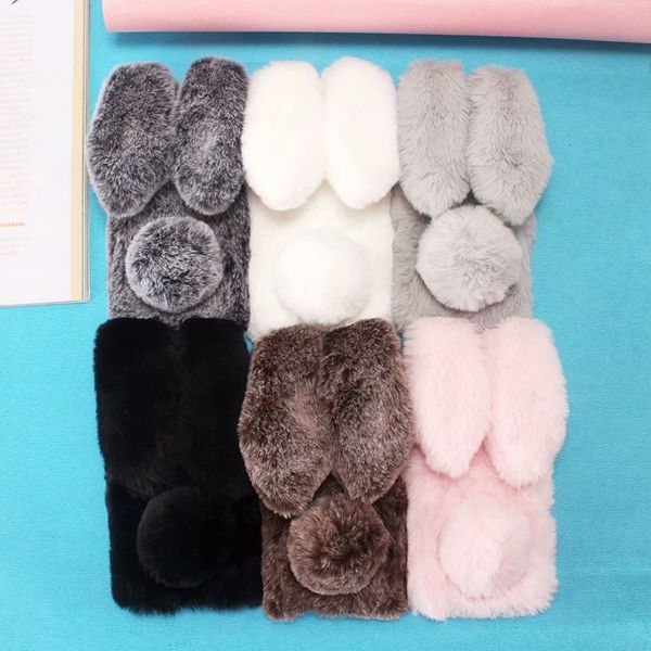 

for huawei mate 10 pro 9 y9 2018 p smart enjoy 7 plus v10 rabbit ear 3d rabbit hair case bling diamond fluffy fur cover soft tpu plush