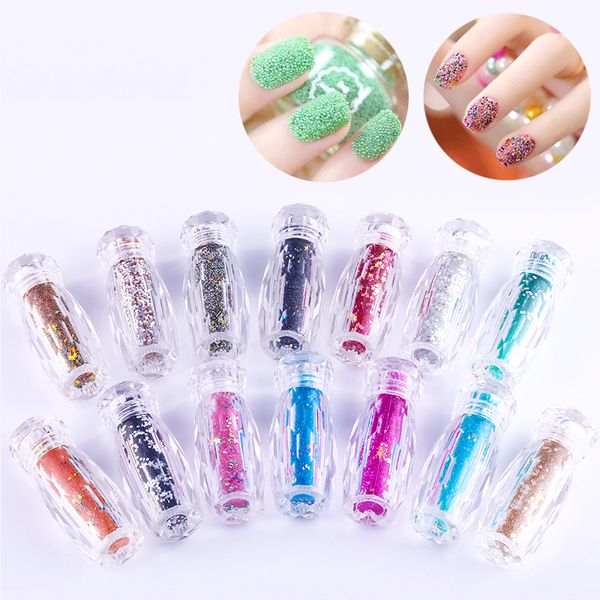 

2 bottles colorful elf beads nail decoration 3d mini glitter crystal rhinestone nail jewelry uv gel polish diy accessories, Silver;gold