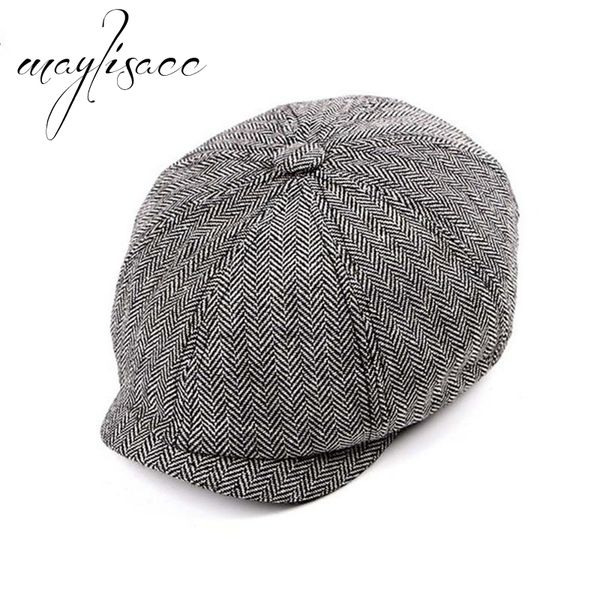 

maylisacc 2018 plaid autumn winter warm beret cap wholesale fashionable for men gatsby newsboy beret cap, Blue;gray