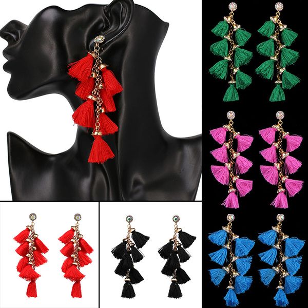 

celebration" red fringe dangle earrings, Golden