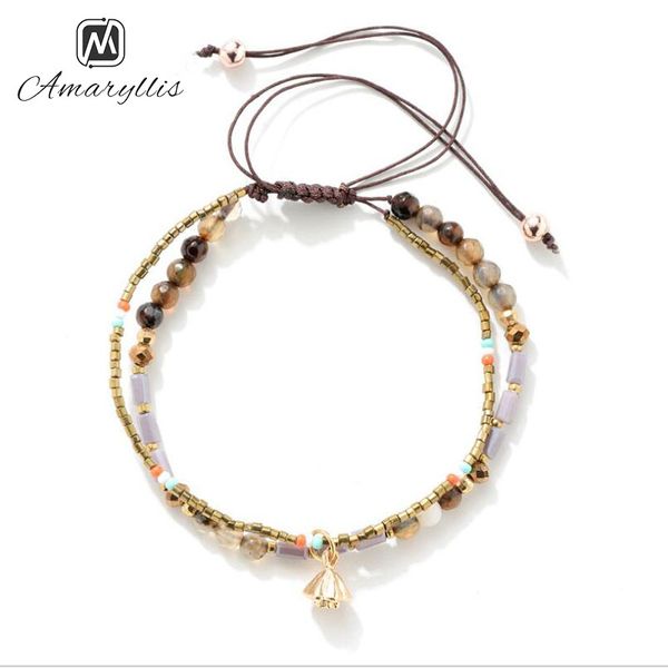 

amaiyllis bohemia glass beads strand bracelet bangle for women handcarft adjustable bell pendant beads charm bracelet pulseras, Black