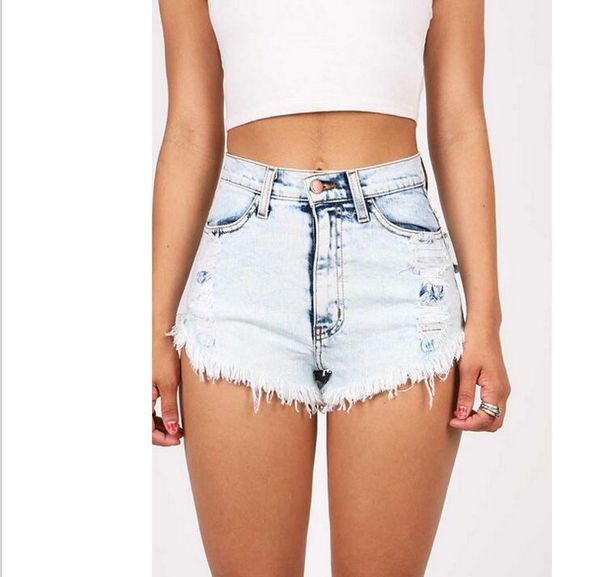 2019 Summer Hole Denim Shorts Women Fashion Mid Elastic Waist