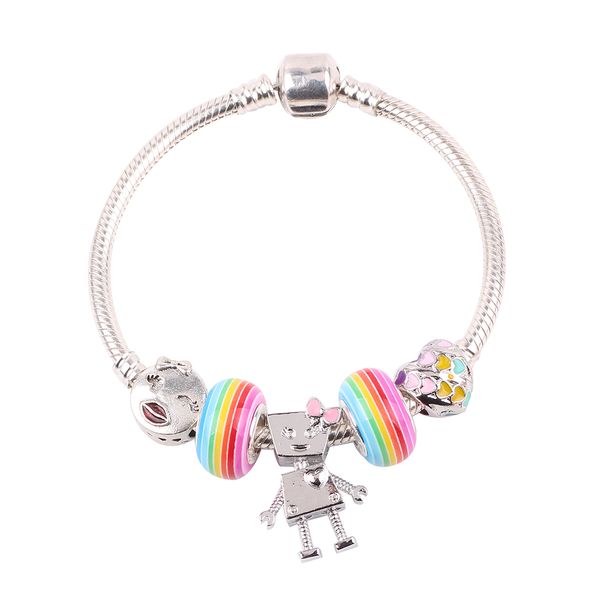 

cute style children gift rainbow glass beads personality robot pendant diy suitable for women bracelet jewelry, Black