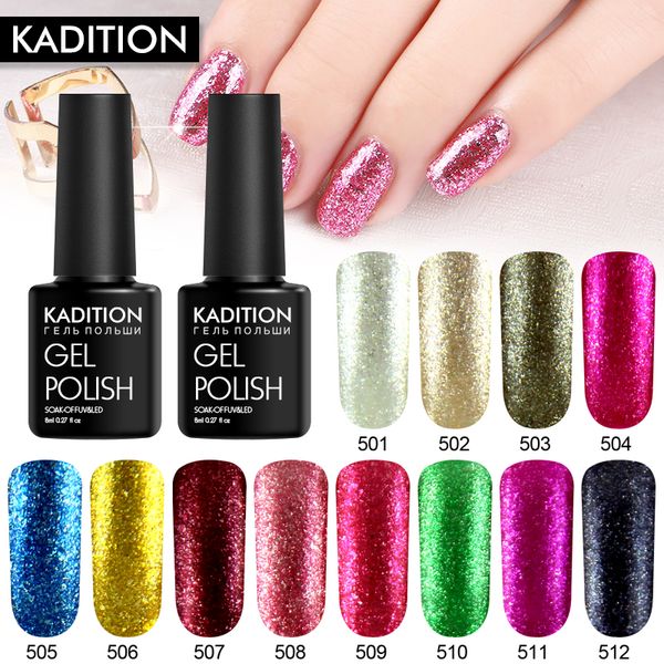 

kadition lucky paint platinum gold 12 color gel nail polish glitter sequins uv soak off gel varnish soak off shining lacquer, Red;pink