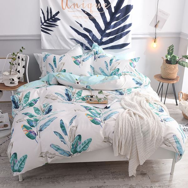 

nordic style 4 pcs bedding set leaves printing bedclothes bed linens duvet cover set bed sheet fied sheet for 1.2/1.5m