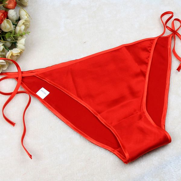 

wholesale  pure silk solid color panties women 100 mulberry silk thongs adjustable bandage briefs, Black;pink