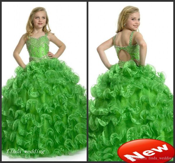 Nova Chegada Bonito Emerald Green Girls Pageant Vestido Princesa Bola Vestido Party Cupcake Jovem Linda Menina Rainha Flor Menina Vestido