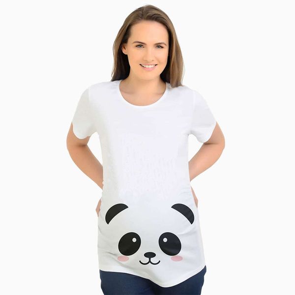 

new maternity pregnancy clothes cute panda printed t-shirts tees for pregnant women white shirt casual maternity clothing