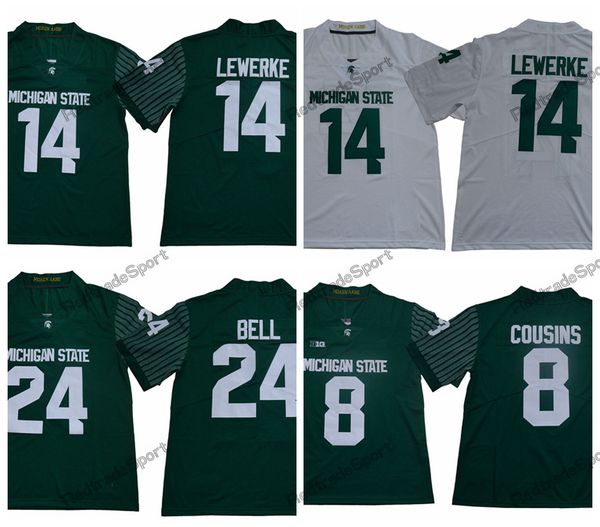 

2018 michigan state spartans 8 kirk cousins college football jerseys mens green 14 brian lewerke 24 le'veon bell university football sh, Black