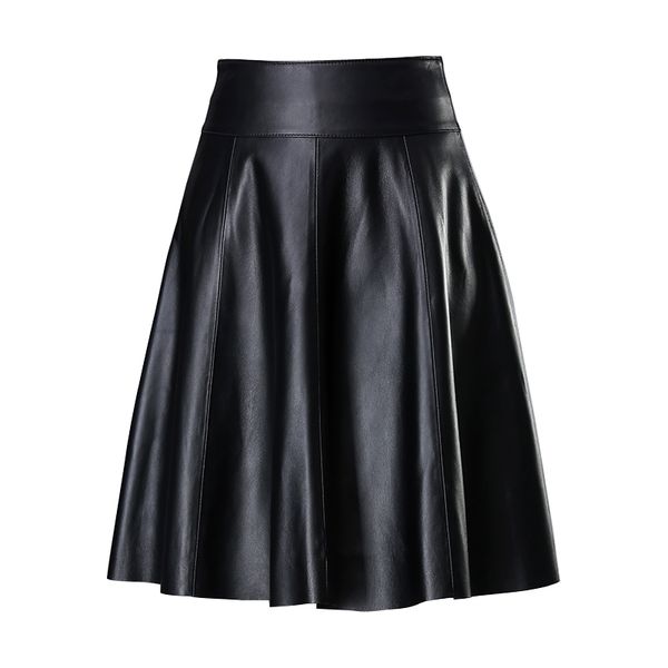 

women a-line genuine leather skirts black genuine sheepskin high waist skirts ing