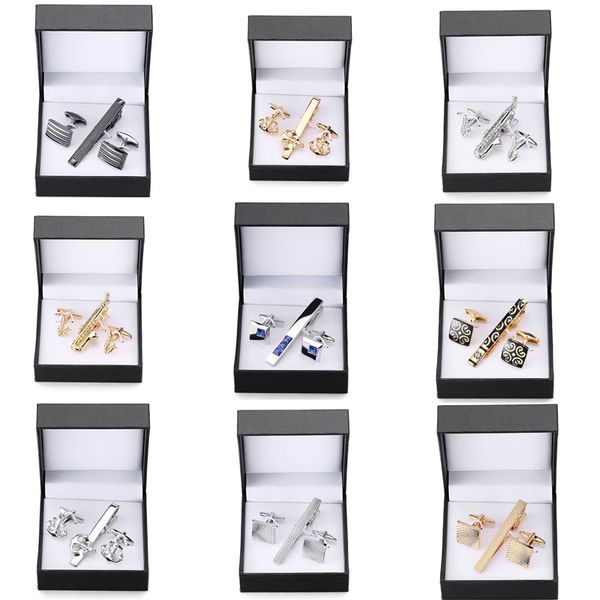 

a set of high-grade tie clip carved exquisite cufflinks anchor sax crystal cufflinks tie clip black square box set ing, Silver;golden