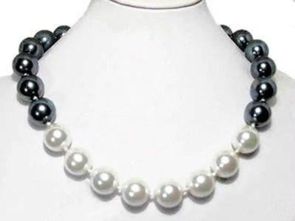 

2017 12mm white/ black south sea shell pearl necklace pearl jewelry rope chain necklace diy beads natural stone 18inch, Silver