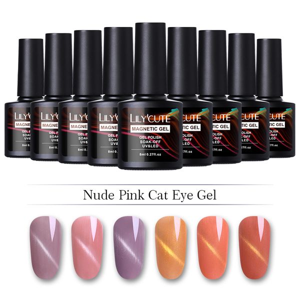 

lilycute 10 colors pink soak off magnetic uv gel nude pink cat eye nail gel diy nail art varnish 8ml manicure, Red;pink