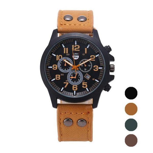 

vintage classic watches mens daily waterproof date leather strap sport quartz army watch casual wristwatches relogio masculino, Slivery;brown