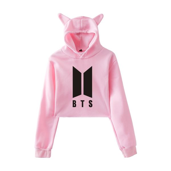 

kpop bts cropped hoodie bangtan boys crop sweatshirt cat hooded pullover girls clothes hoodies and sweatshirts for women, Black