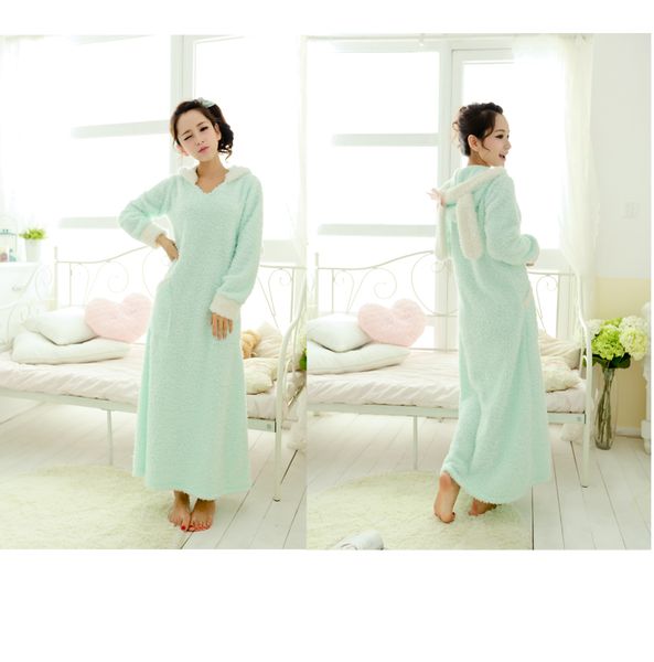 2019 Pure Color Autumn Winter Adult Women Girl Soft Flannel Nightgown Rabbit Long Sleeve Candy Color Ankle Length Sleepwear From Windowstore 40 65