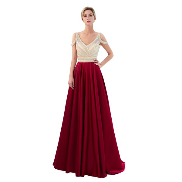 Moderno nuovo cristallo con scollo a V lungo da ballo abiti da festa con spalle scoperte Robe De Soiree tulle senza maniche abito da sera formale elegante abito da festa HY369