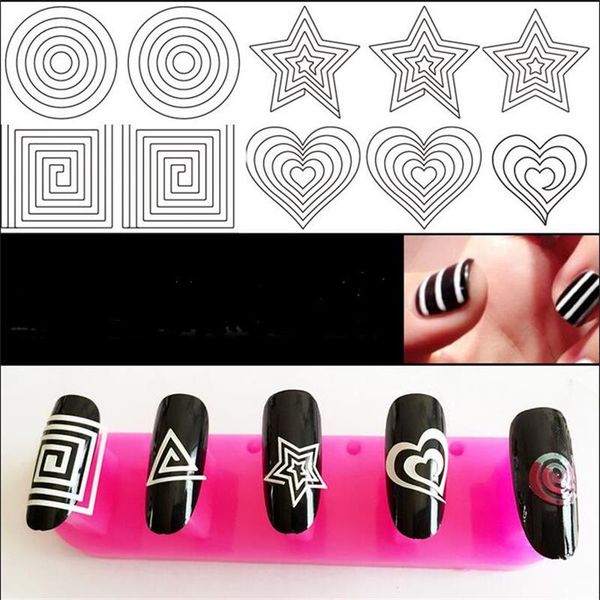 

24 styles french manicure diy 3d nail art tips guides stickers stencil strip nail hollow stickers art, Black