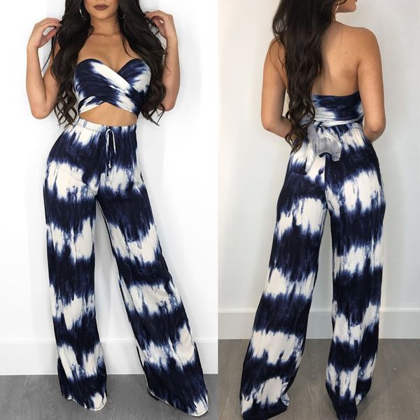 

gradient fashion suit women set tube sleeveless strapless crop with wide leg pant elegant beach party two piece set, Gray