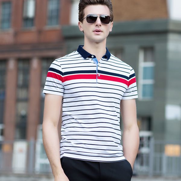 

new summer fashion smart casual men thick striped short sleeve tee men turn-down collar brand clothing striped shirts, White;black