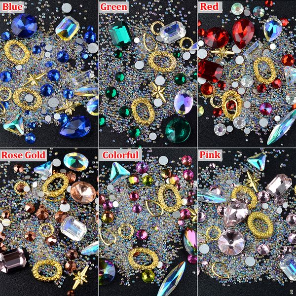 

1 box crystal ab nail art rhinestones mixed designs caviar beads jewelry gold metal decorations diy charm manicure accessories, Silver;gold