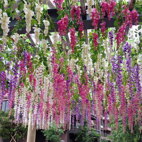 110cm Yapay Çiçekler Düğün Dekorasyon Garland İpek Yapay Çiçek Wisteria Vines simülasyon Rattan Parti Ev Bahçe Otel Dekor